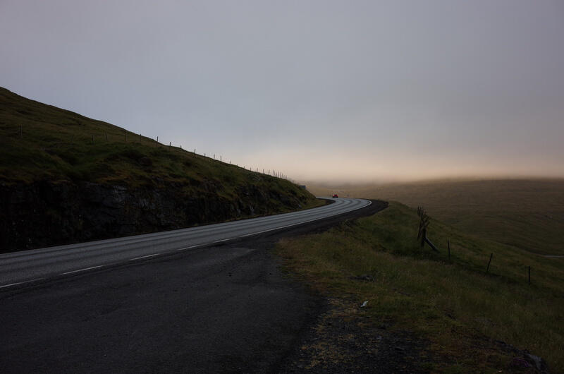 Road at sunset, sligthly foggy