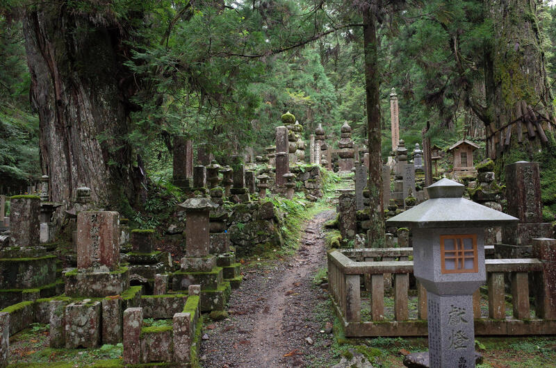A trail between graves at Okunoin Cemetary